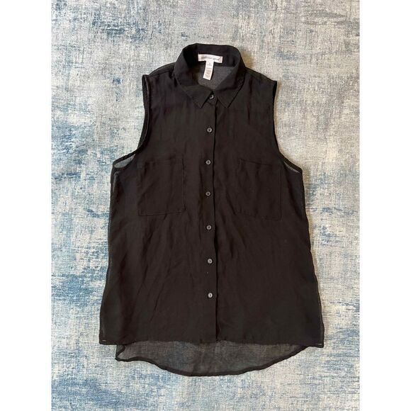 Ambiance Apparel Black Sheer Sleeveless Button Down Blouse Small - Picture 1 of 8